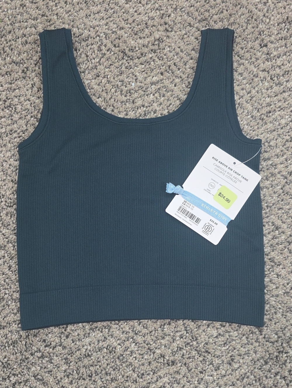 Athleta Ribbed Scoop Neck Crop Tank in Deep Teal Girls Size M 8-10